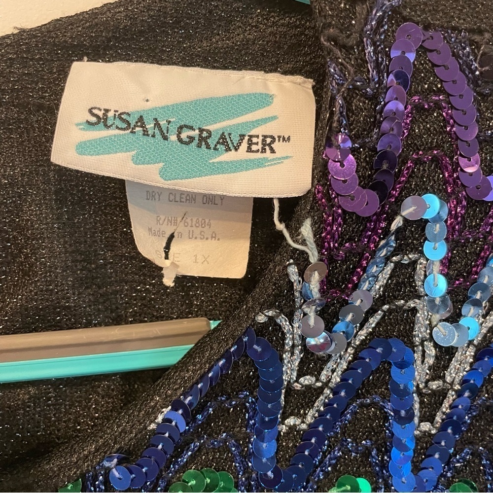 SUSAN GRAVER Women's 1X Sequin Top Glitter Formal Colorful 90s Vintage Plus size - Picture 5 of 13